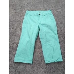 Riders by Lee Capri Pants Womens 12 Green Mid Rise Straight‎ Stretch Folded Hem